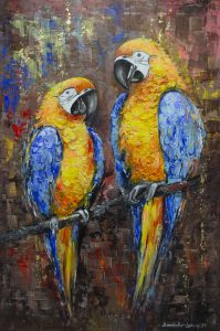 Obraz przedstawiający papugi malowany ręcznie - SandeckaArt